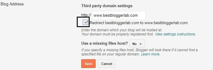 Redirect Domain with WWW in Blogger